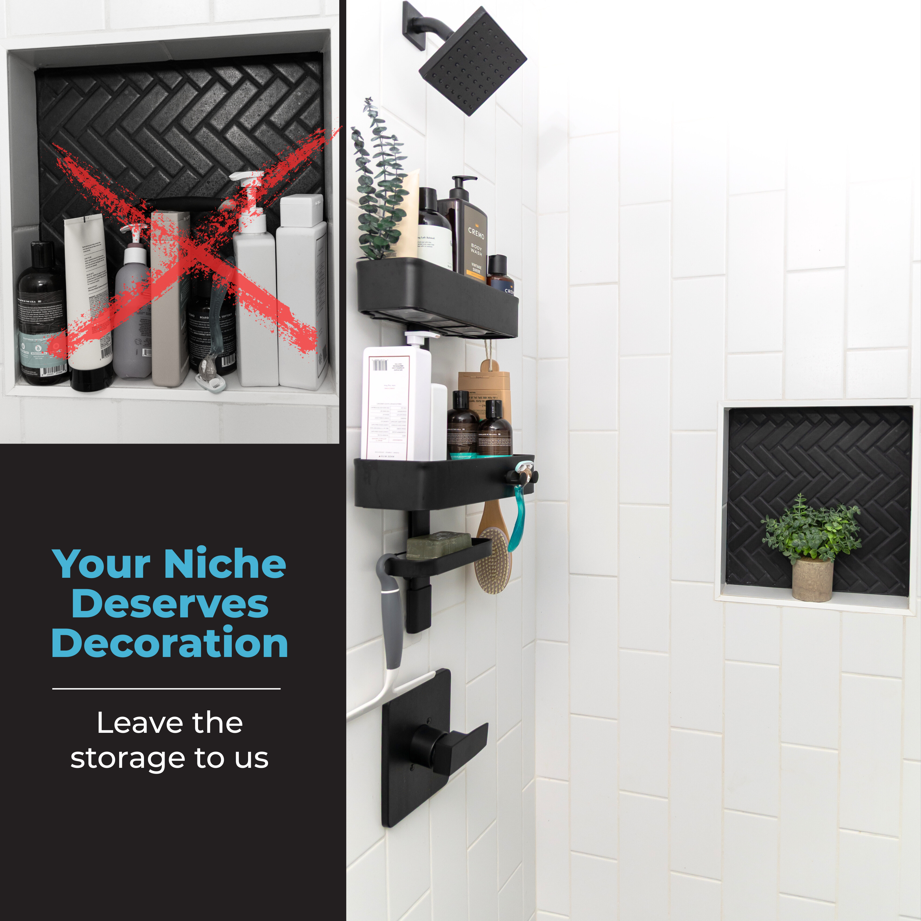 Shower Caddy, Rust Resistant No Drill Adhesive Wall Mount Shower Organizer, Adjustable Shelves & Magnetic Hooks - ShowerSMART