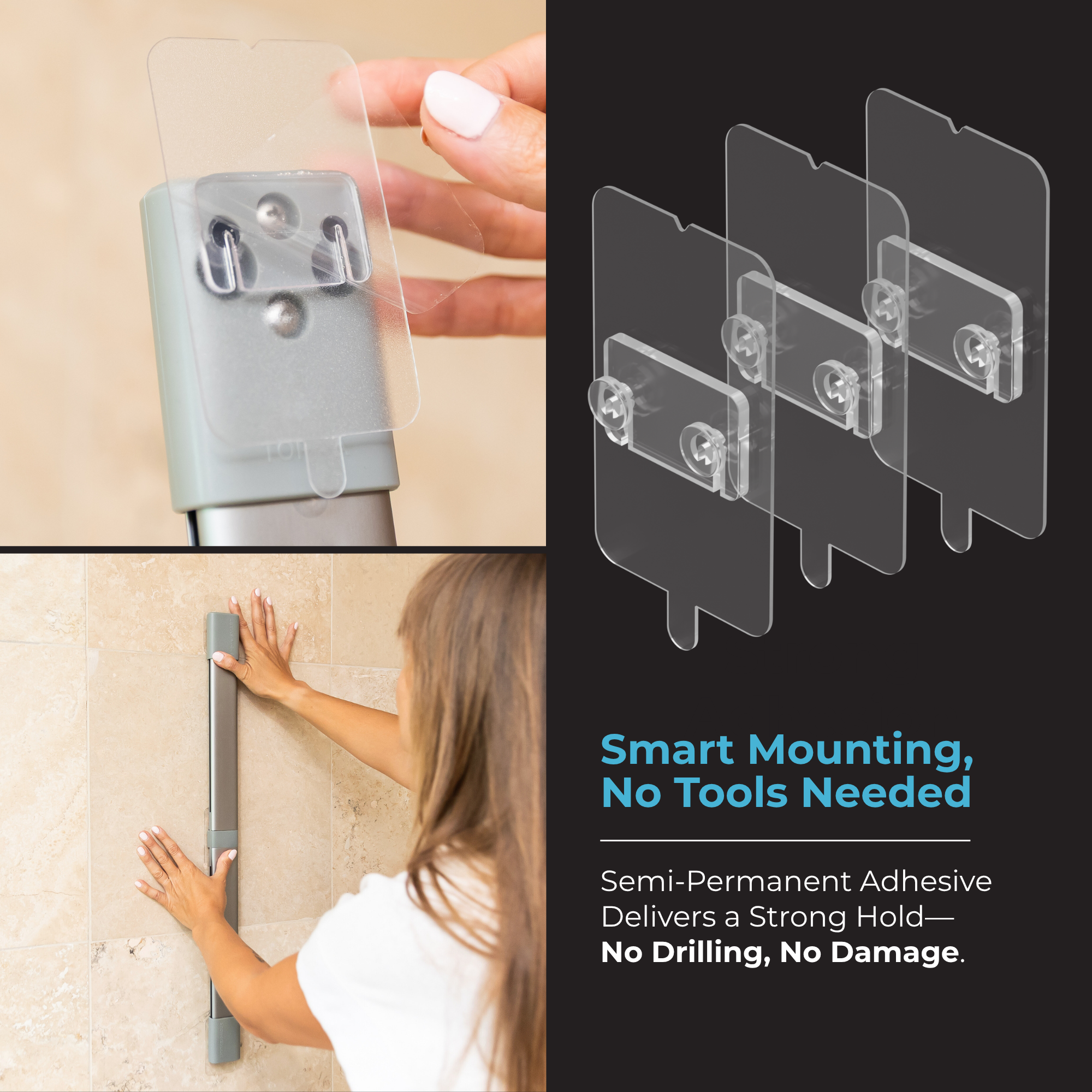 Shower Caddy, Rust Resistant No Drill Adhesive Wall Mount Shower Organizer, Adjustable Shelves & Magnetic Hooks - ShowerSMART