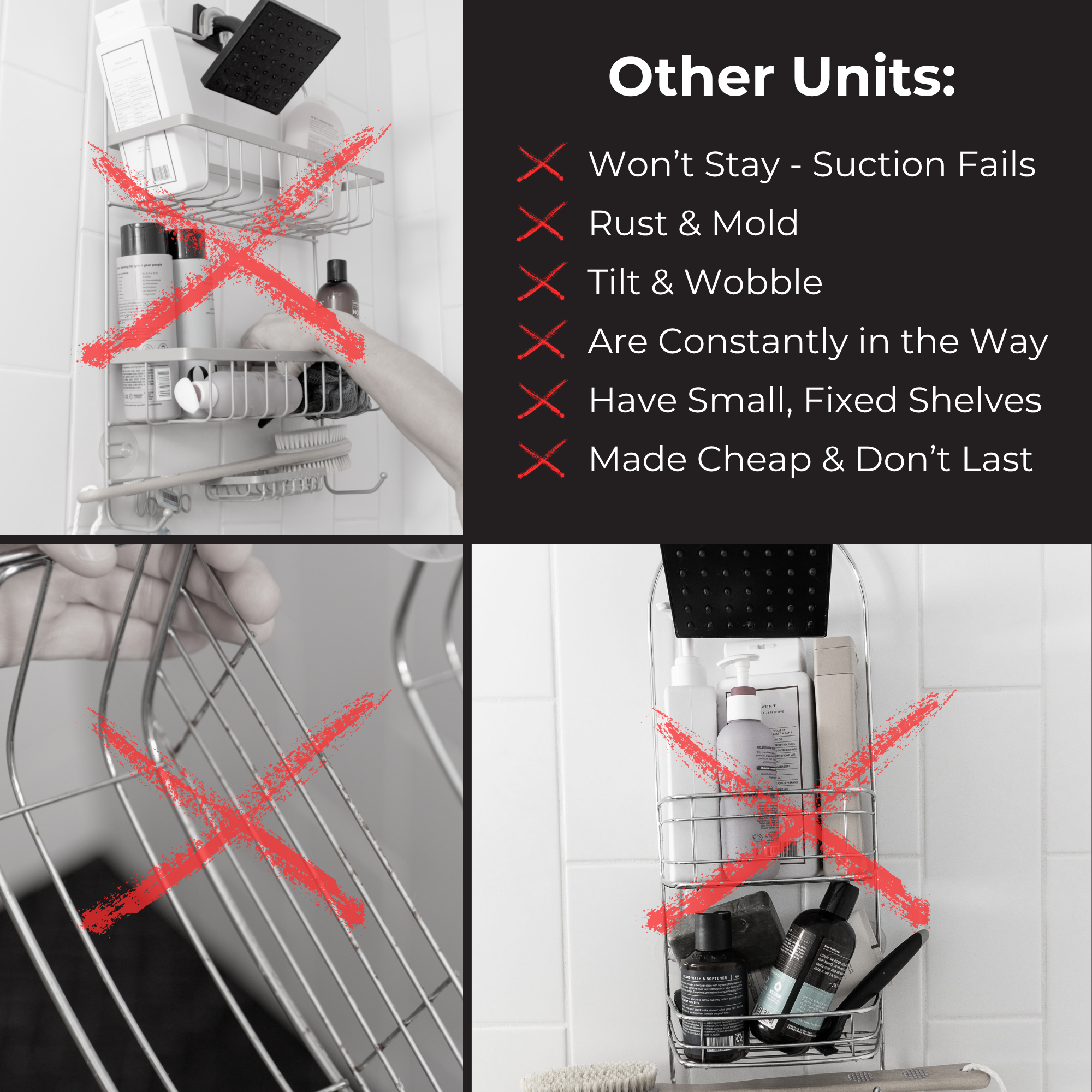 Shower Caddy, Rust Resistant No Drill Adhesive Wall Mount Shower Organizer, Adjustable Shelves & Magnetic Hooks - ShowerSMART