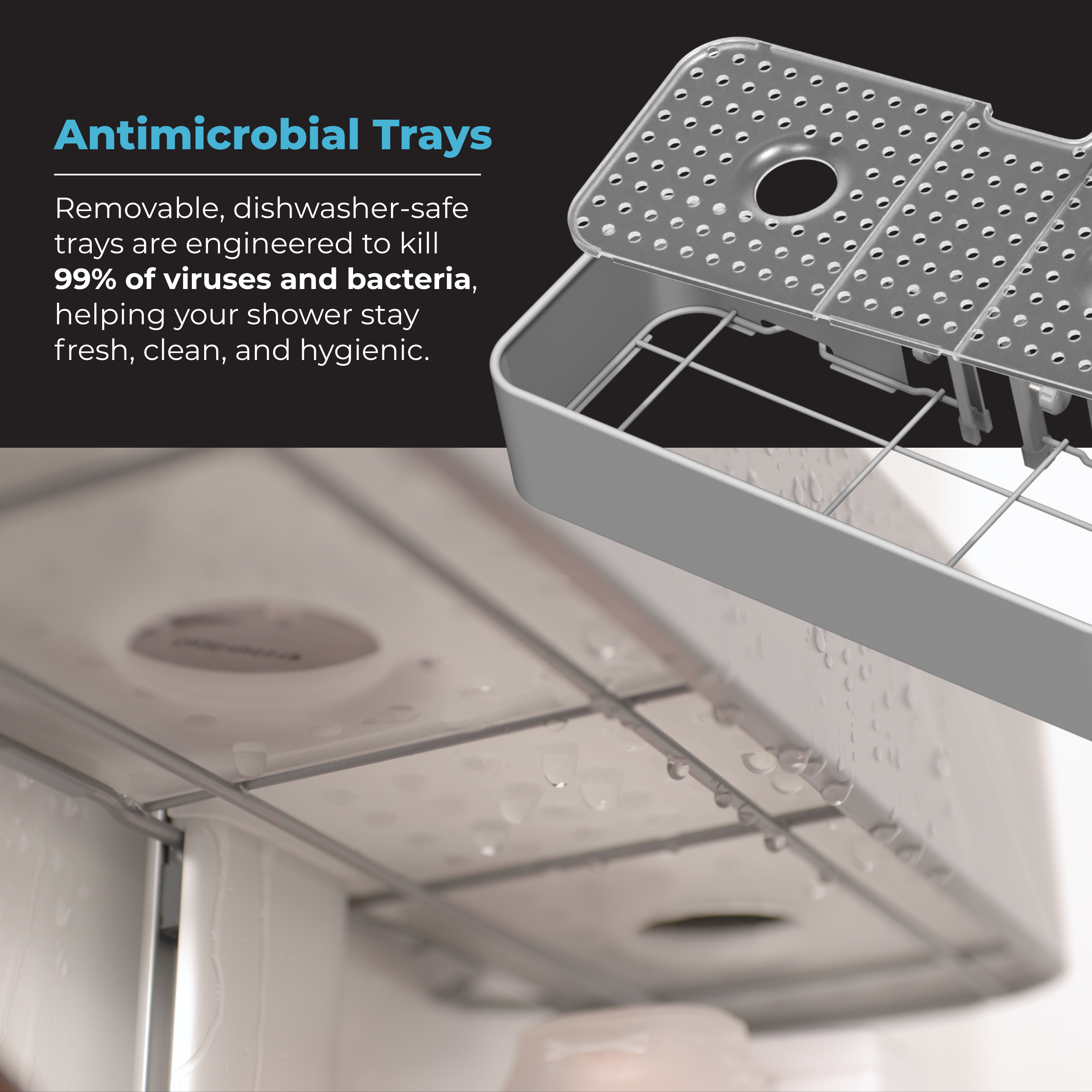 Shower Caddy, Rust Resistant No Drill Adhesive Wall Mount Shower Organizer, Adjustable Shelves & Magnetic Hooks - ShowerSMART